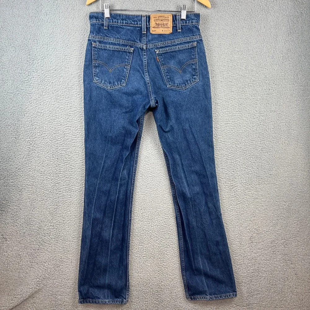 Vintage Levis 517 Orange Tab Jeans 32x34 Blue Bootcut Denim Made in USA Mens